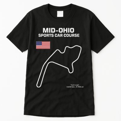 Famous Circuit Outline Mid Ohio Track Race Fan Car Racing Tall T-Shirt