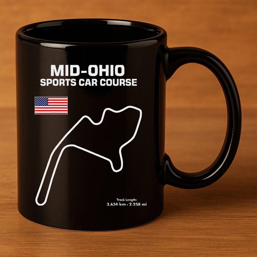 Famous Circuit Outline Mid Ohio Track Race Fan Car Racing 11oz C Handle Ceramic Mug