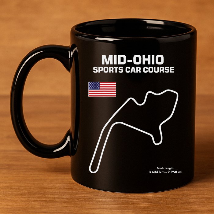 Famous Circuit Outline Mid Ohio Track Race Fan Car Racing 11oz C Handle Ceramic Mug