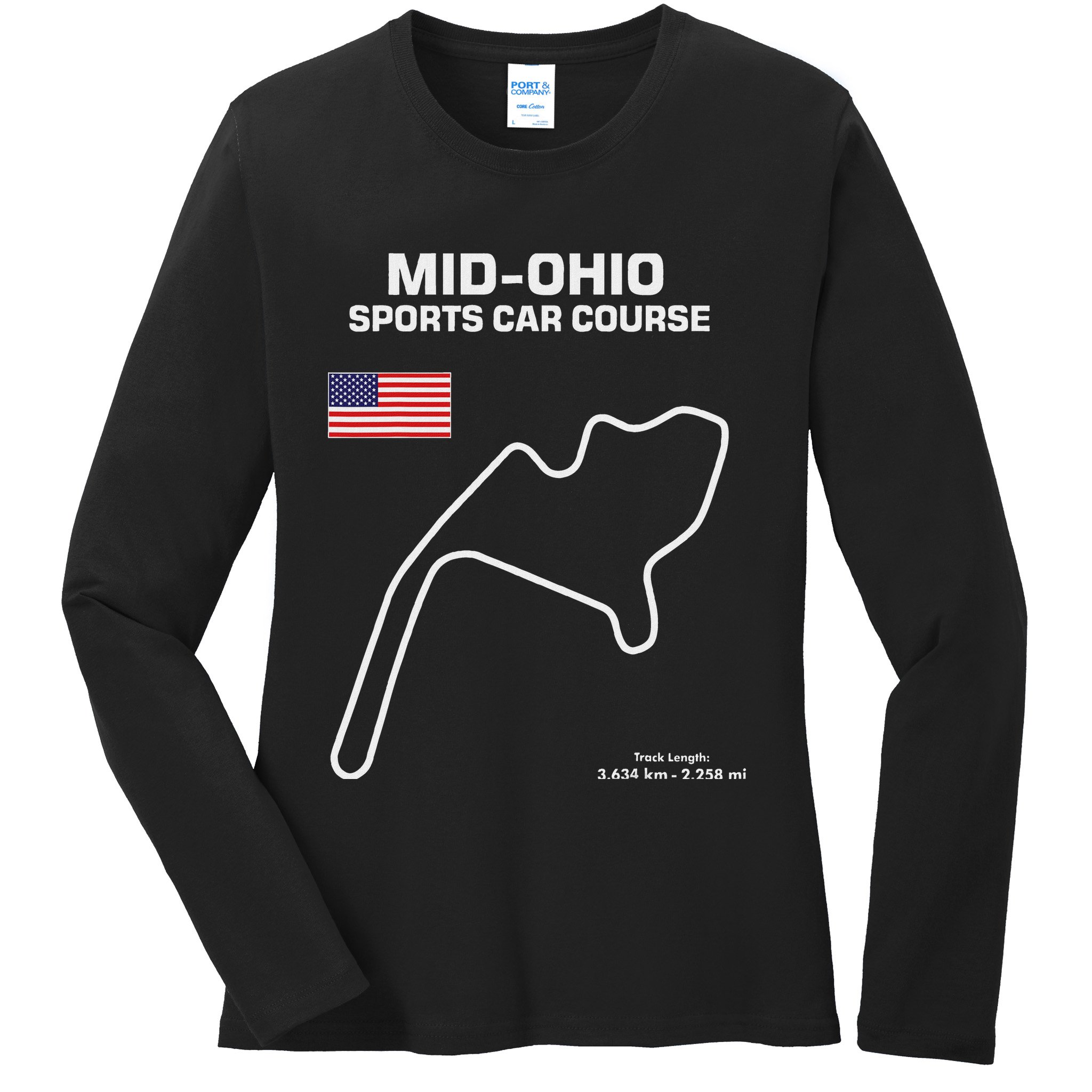Famous Circuit Outline Mid Ohio Track Race Fan Car Racing Ladies Long Sleeve Shirt