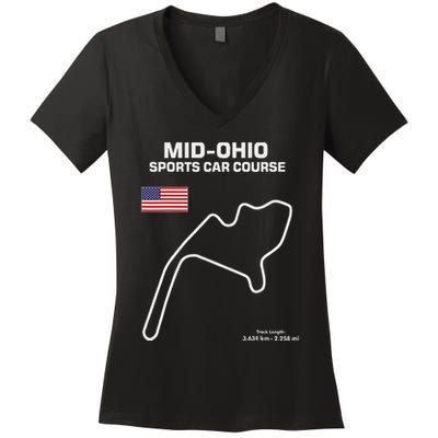 Famous Circuit Outline Mid Ohio Track Race Fan Car Racing Women's V-Neck T-Shirt
