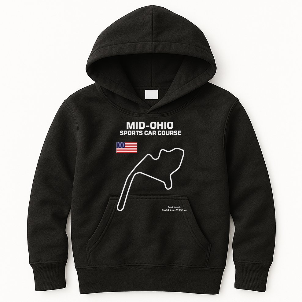 Famous Circuit Outline Mid Ohio Track Race Fan Car Racing Kids Hoodie
