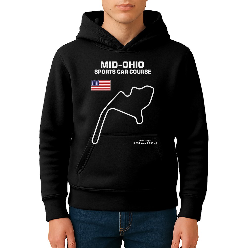 Famous Circuit Outline Mid Ohio Track Race Fan Car Racing Kids Hoodie