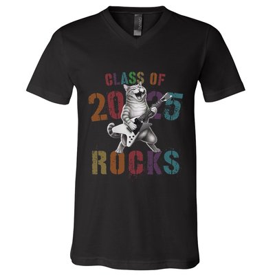 Funny Class Of 2025 Rocks Graduated Signature Autographs Cat .Png V-Neck T-Shirt