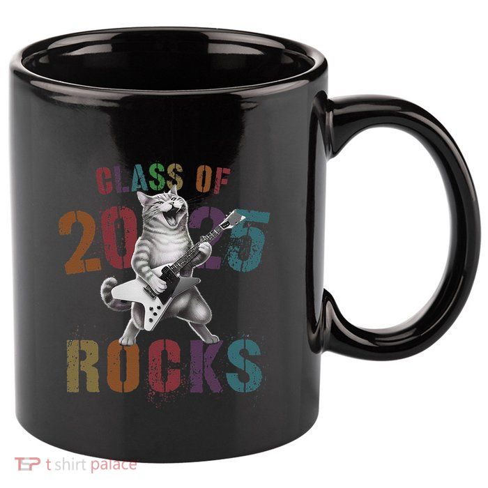 Funny Class Of 2025 Rocks Graduated Signature Autographs Cat .Png 11oz C Handle Ceramic Mug