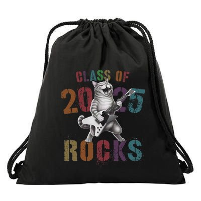 Funny Class Of 2025 Rocks Graduated Signature Autographs Cat .Png Drawstring Bag