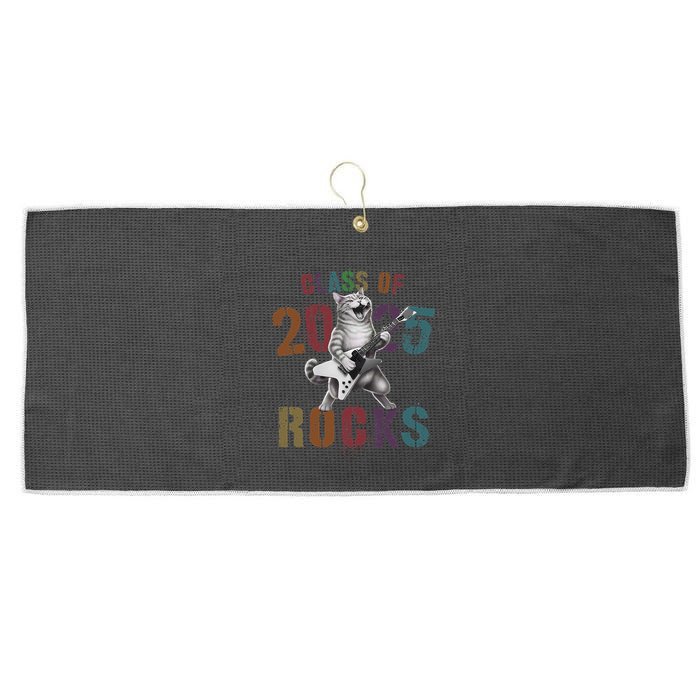 Funny Class Of 2025 Rocks Graduated Signature Autographs Cat .Png Large Microfiber Waffle Golf Towel