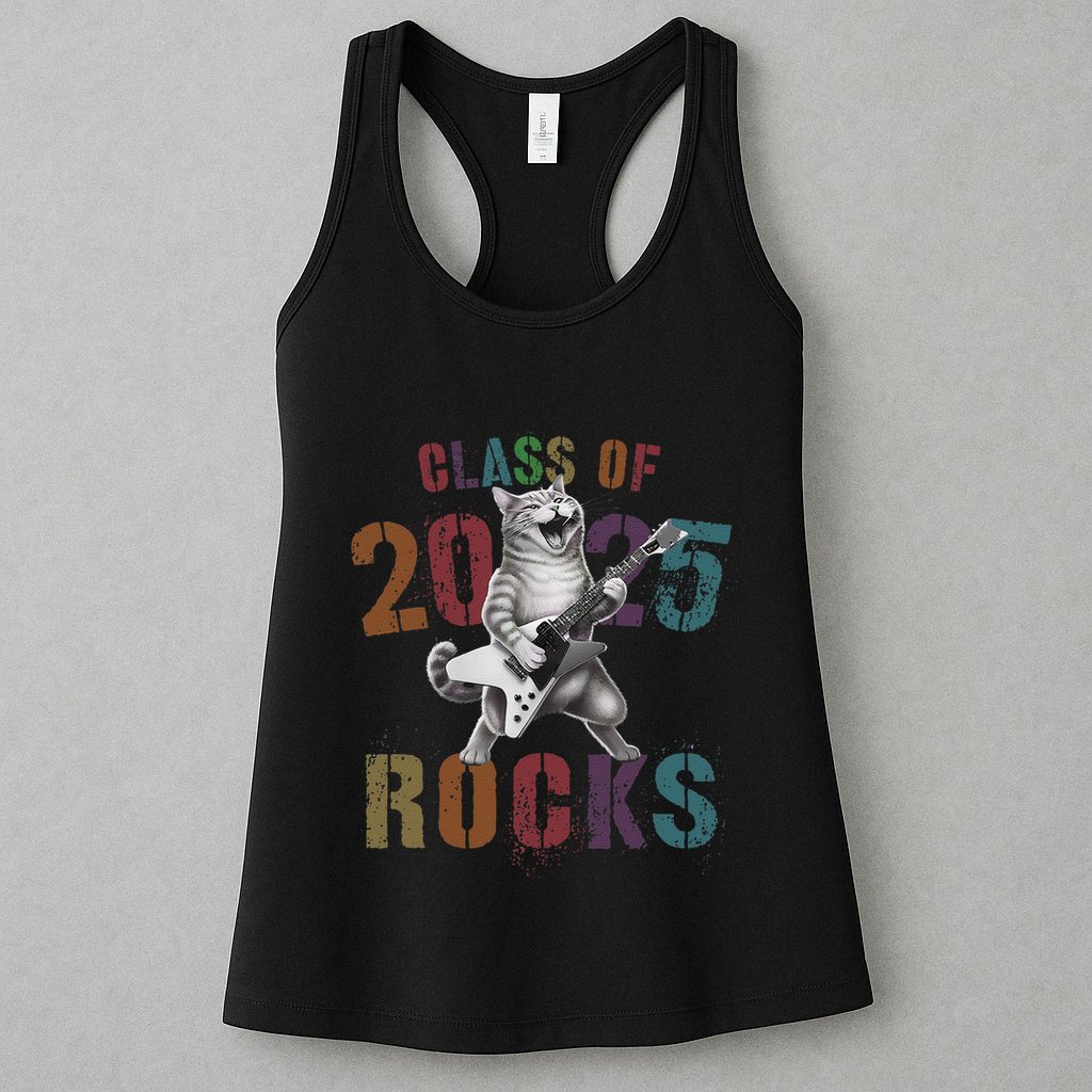 Funny Class Of 2025 Rocks Graduated Signature Autographs Cat .Png Womens Tank Top