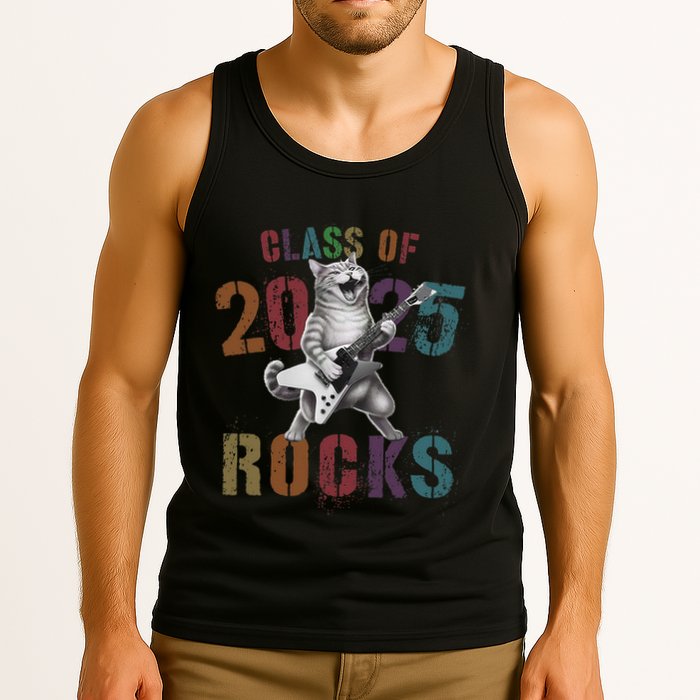 Funny Class Of 2025 Rocks Graduated Signature Autographs Cat .Png Tank Top