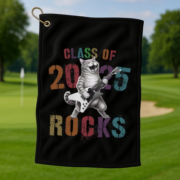 Funny Class Of 2025 Rocks Graduated Signature Autographs Cat .Png Golf Towel