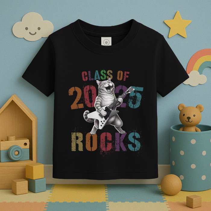 Funny Class Of 2025 Rocks Graduated Signature Autographs Cat .Png Toddler T-Shirt