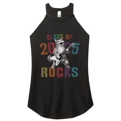 Funny Class Of 2025 Rocks Graduated Signature Autographs Cat .Png Women's Perfect Tri Rocker Tank