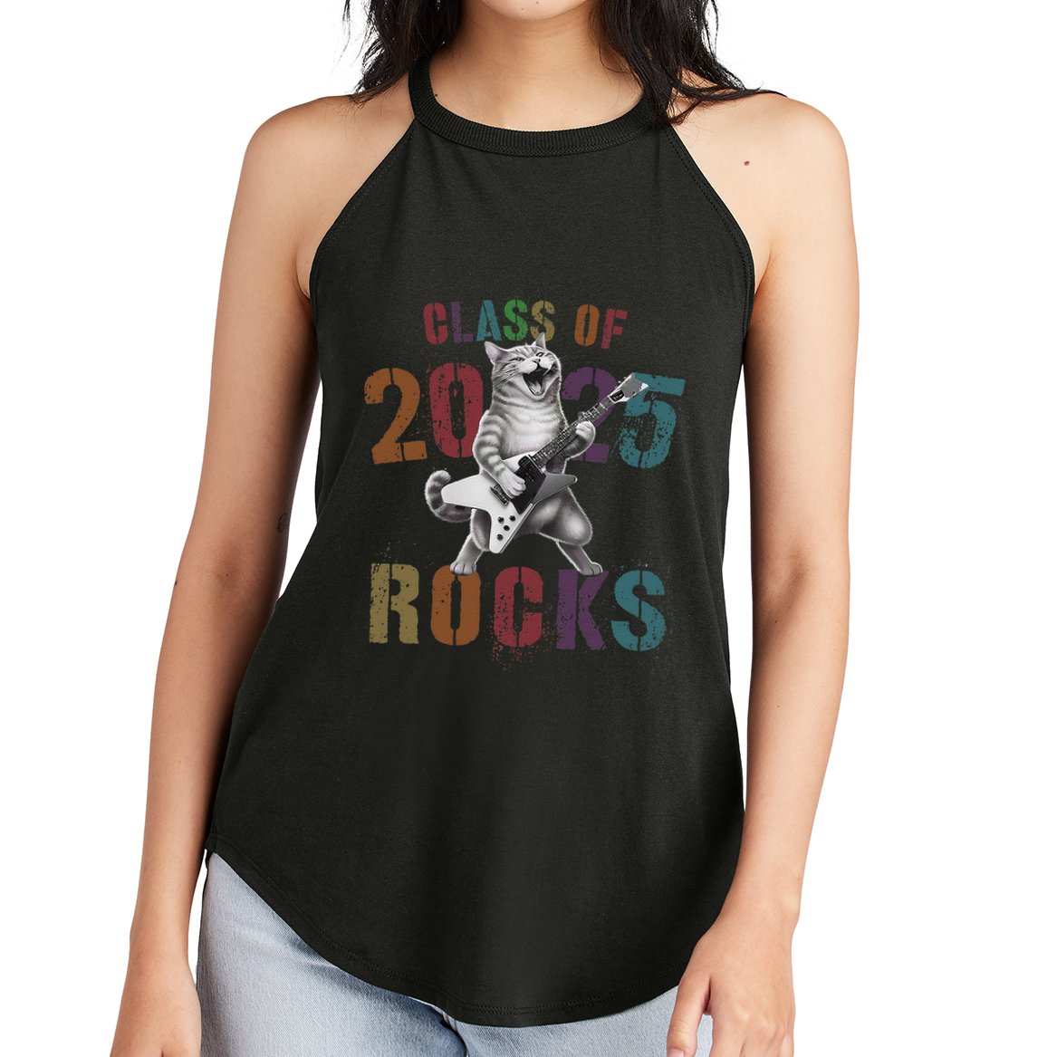Funny Class Of 2025 Rocks Graduated Signature Autographs Cat .Png Women's Perfect Tri Rocker Tank