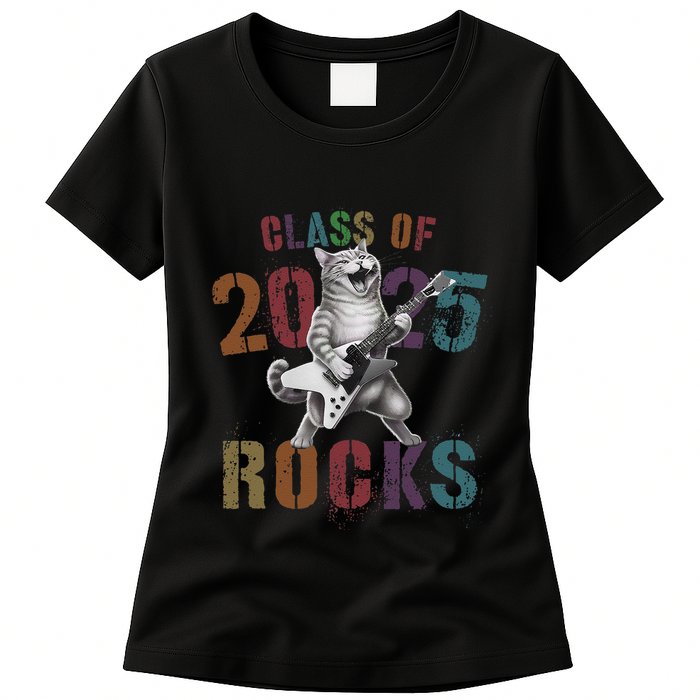 Funny Class Of 2025 Rocks Graduated Signature Autographs Cat .Png Womens T-Shirt