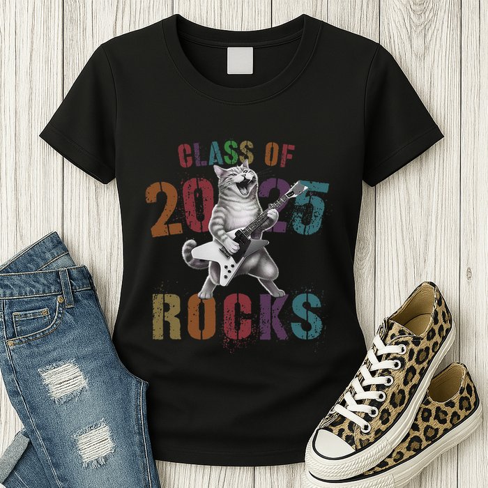 Funny Class Of 2025 Rocks Graduated Signature Autographs Cat .Png Womens T-Shirt
