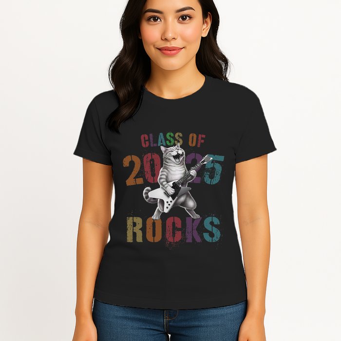 Funny Class Of 2025 Rocks Graduated Signature Autographs Cat .Png Womens T-Shirt