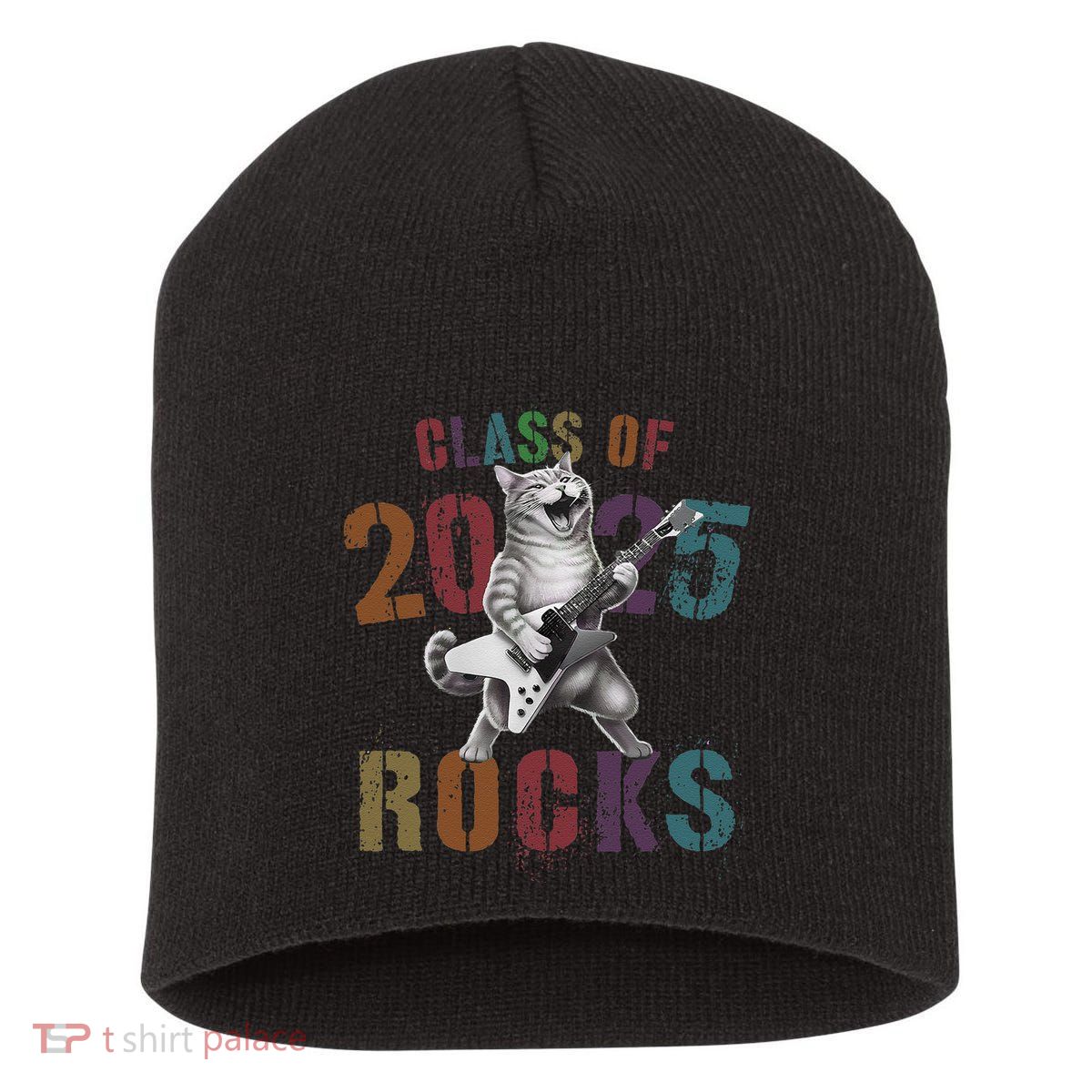 Funny Class Of 2025 Rocks Graduated Signature Autographs Cat .Png Short Acrylic Beanie