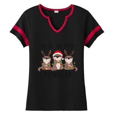 Funny Christmas Otters Cute All Of The Otter Reindeer Ladies Halftime Notch Neck Tee