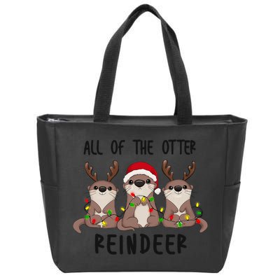 Funny Christmas Otters Cute All Of The Otter Reindeer Zip Tote Bag