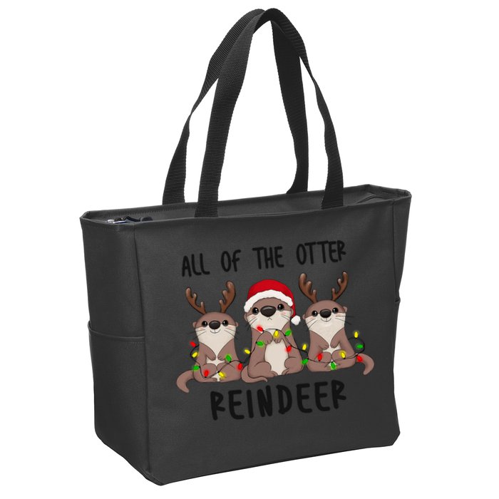 Funny Christmas Otters Cute All Of The Otter Reindeer Zip Tote Bag