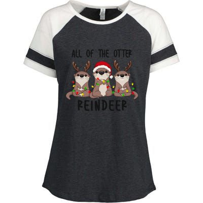 Funny Christmas Otters Cute All Of The Otter Reindeer Enza Ladies Jersey Colorblock Tee