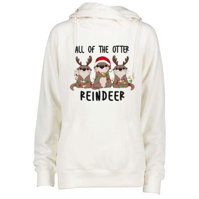 Funny Christmas Otters Cute All Of The Otter Reindeer Womens Funnel Neck Pullover Hood