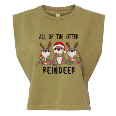 Funny Christmas Otters Cute All Of The Otter Reindeer Garment-Dyed Women's Muscle Tee