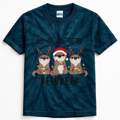 Funny Christmas Otters Cute All Of The Otter Reindeer Kids Tie-Dye T-Shirt