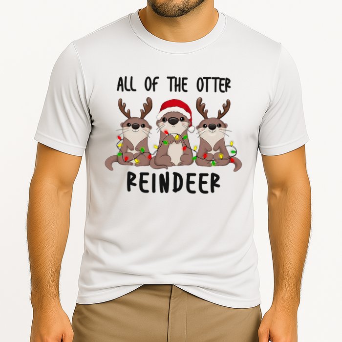 Funny Christmas Otters Cute All Of The Otter Reindeer Cooling Performance Crew T-Shirt