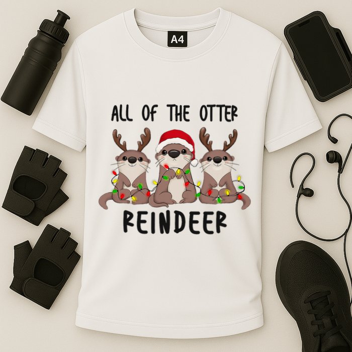 Funny Christmas Otters Cute All Of The Otter Reindeer Cooling Performance Crew T-Shirt
