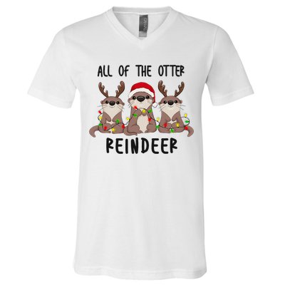 Funny Christmas Otters Cute All Of The Otter Reindeer V-Neck T-Shirt
