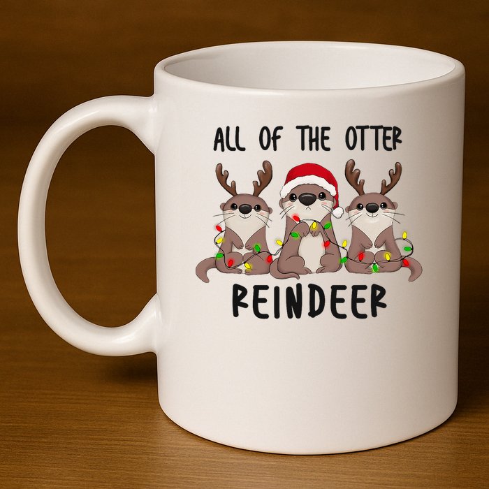 Funny Christmas Otters Cute All Of The Otter Reindeer 11oz C Handle Ceramic Mug