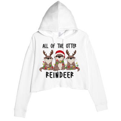 Funny Christmas Otters Cute All Of The Otter Reindeer Crop Fleece Hoodie