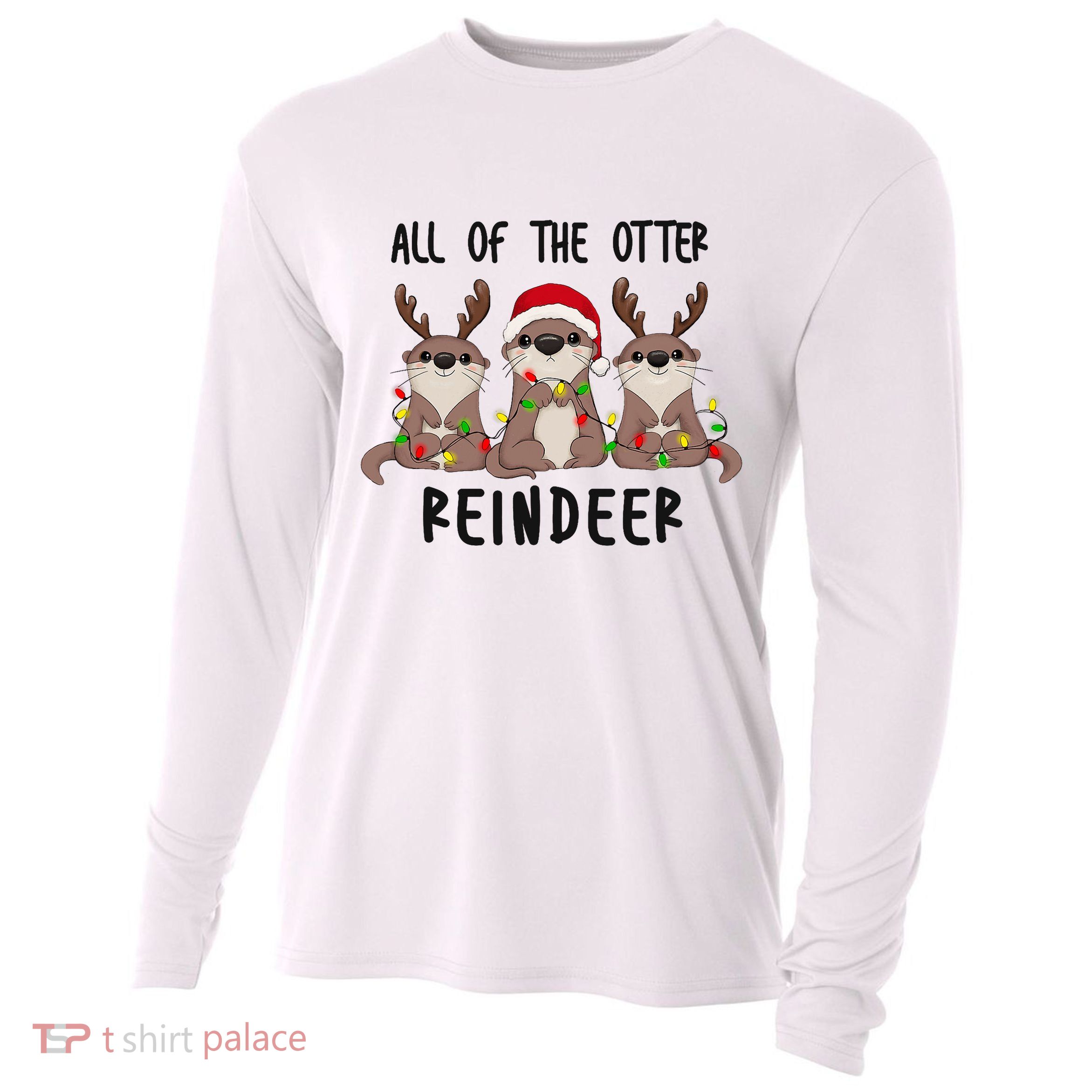 Funny Christmas Otters Cute All Of The Otter Reindeer Cooling Performance Long Sleeve Crew