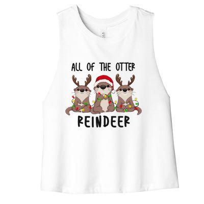 Funny Christmas Otters Cute All Of The Otter Reindeer Women's Racerback Cropped Tank