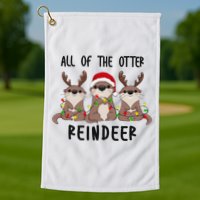 Funny Christmas Otters Cute All Of The Otter Reindeer Golf Towel