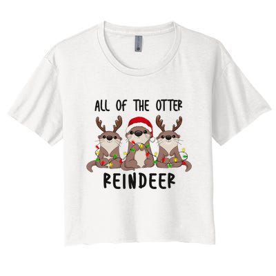 Funny Christmas Otters Cute All Of The Otter Reindeer Women's Crop Top Tee