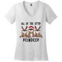 Funny Christmas Otters Cute All Of The Otter Reindeer Women's V-Neck T-Shirt