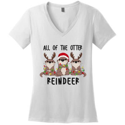 Funny Christmas Otters Cute All Of The Otter Reindeer Women's V-Neck T-Shirt