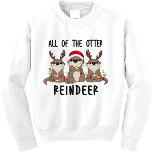 Funny Christmas Otters Cute All Of The Otter Reindeer Kids Sweatshirt