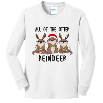 Funny Christmas Otters Cute All Of The Otter Reindeer Kids Long Sleeve Shirt