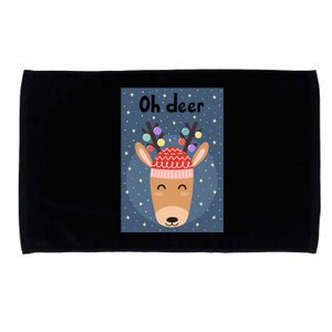 Funny Cute Oh Deer With Colorful Merry Christmas Lights Gift Microfiber Hand Towel