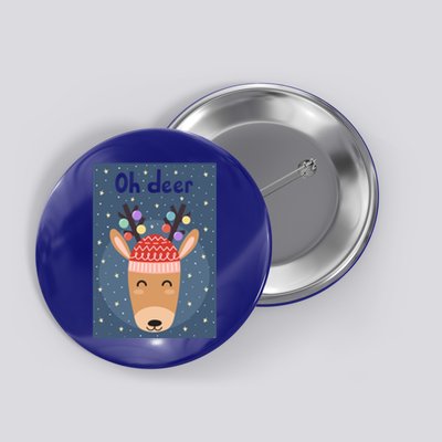 Funny Cute Oh Deer With Colorful Merry Christmas Lights Gift Button