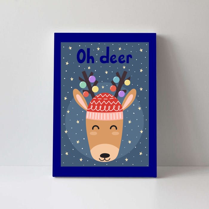 Funny Cute Oh Deer With Colorful Merry Christmas Lights Gift Canvas