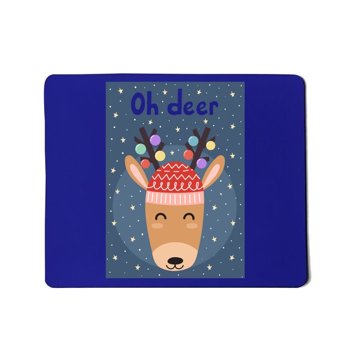 Funny Cute Oh Deer With Colorful Merry Christmas Lights Gift Mousepad