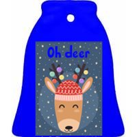 Funny Cute Oh Deer With Colorful Merry Christmas Lights Gift Ceramic Bell Ornament