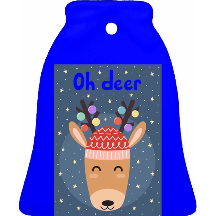 Funny Cute Oh Deer With Colorful Merry Christmas Lights Gift Ceramic Bell Ornament