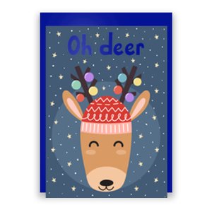 Funny Cute Oh Deer With Colorful Merry Christmas Lights Gift Poster