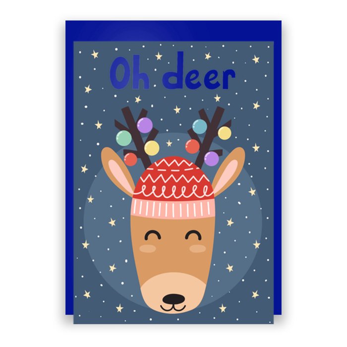 Funny Cute Oh Deer With Colorful Merry Christmas Lights Gift Poster