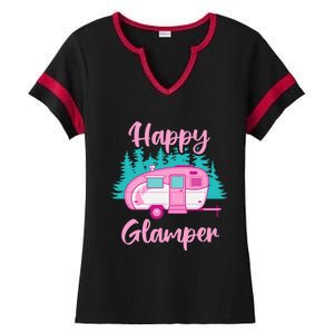 Funny Camping Outdoor Rv Camper Happy Glamper Great Gift Ladies Halftime Notch Neck Tee